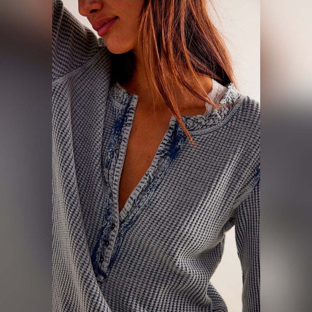 NWT | Free People Colt Thermal Long Sleeve In Blue | Size XS | Coastal